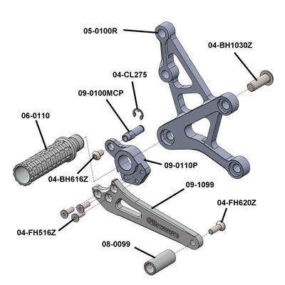 05-0100B Kawasaki ZX6/ZX7/ZX9 Rearset Complete