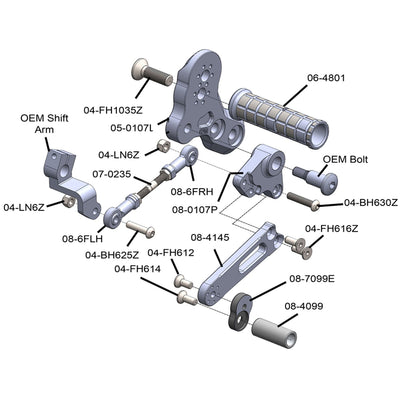 05-0107B Kawasaki Z125 Rearset Complete  - STD Shift