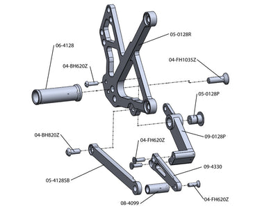 05-0129B 2009-11 Kawasaki Ninja 650R Complete Rearset