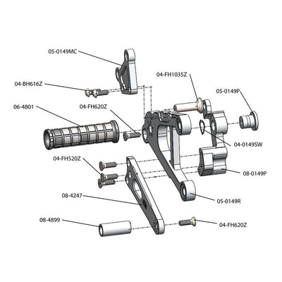 05-0150B 2013-18 Kawasaki ZX636 Complete Rearset - STD/GP Shift