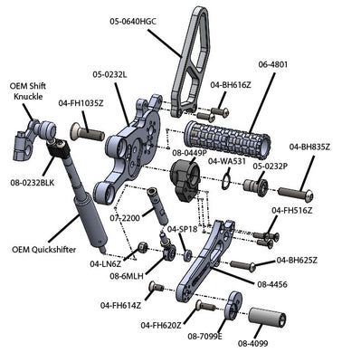 05-0232B Suzuki GSX-8 S/R Complete Std Shift Rearset Kit W/Pedals