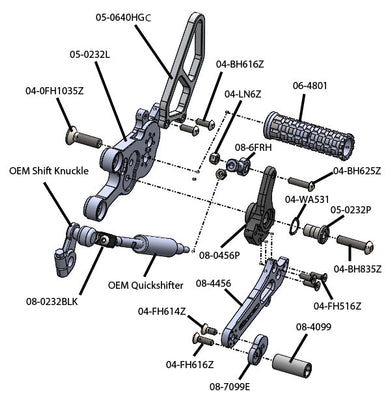 05-0233B Suzuki GSX8S/R Complete GP Shift Rearset Kit W/Pedals