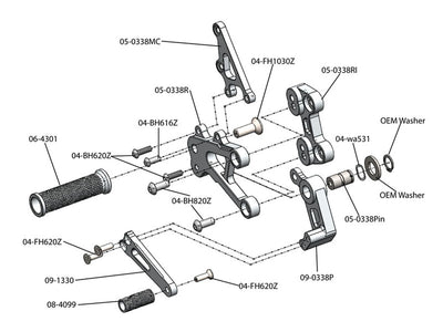 05-0338B Honda CBR600RR (2013+ NON-ABS) Complete Rearset