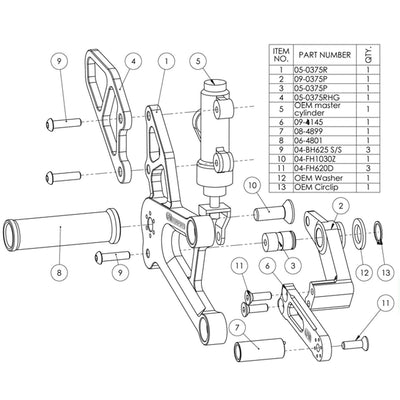 05-0375 Honda CBR250R/300R Adjustable Standard Rearset Kit - STD Shift Only