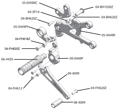05-0449B 2006-16 Yamaha R6 Rearset  - GP Shift