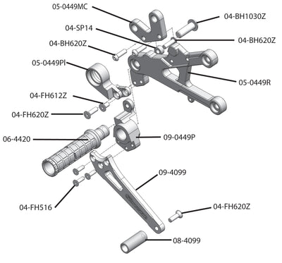 05-0449 Yamaha R6 Rearset - GP Shift w/Shift Pedal