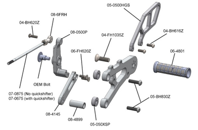 05-0513B Triumph Street Triple 765 Rearsets - STD Shift w/o QS