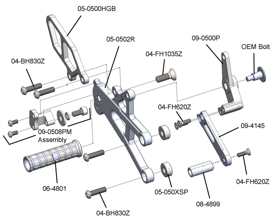 05-0516B Triumph 765 Street Triple Complete Rearset Kit w/ Pedals - GP Shift w/ Aftermarket Push QS