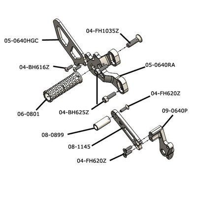 05-0640BA Ducati 848/1098/1198/848 EVO Complete Rearset - Clear