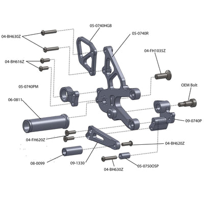 05-0740B 2008-10 Aprilia RSV4 Complete Rearset