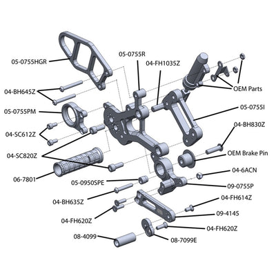 05-0755B 2015-19 BMW S1000RR Complete Rearset