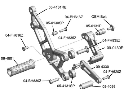 05-4131RE 2008-12 Kawasaki Ninja250 RHS Eccentric Rearset Brkt