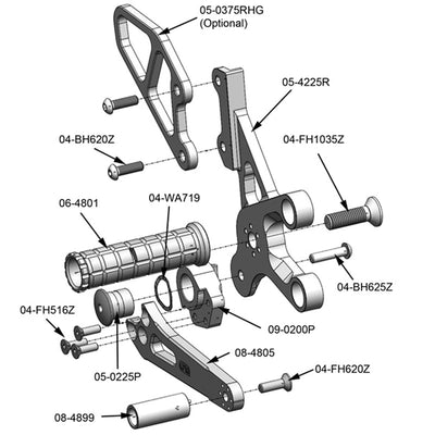 05-4225B Suzuki SV650 Rearset Complete - STD Shift